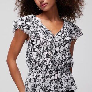 NWOT: WHITE HOUSE BLACK MAKE MESH PEPLUM TOP, SZ: XL